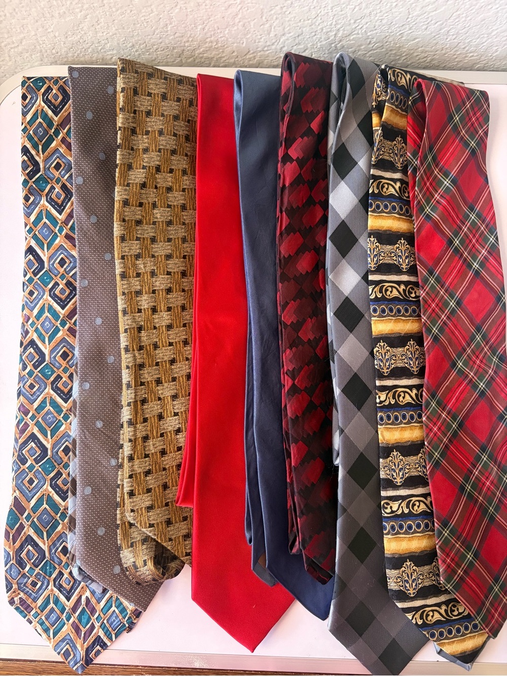 Assorted Men's Neckties - Red, Navy, Black, Gray, Gold, Brown Plaids & Patterns